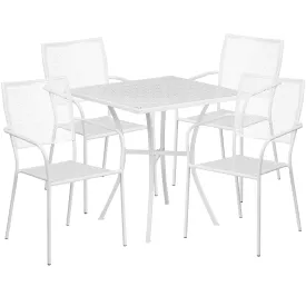 Oia Commercial Grade 28" Square Indoor-Outdoor Steel Patio Table Set with 4 Square Back Chairs