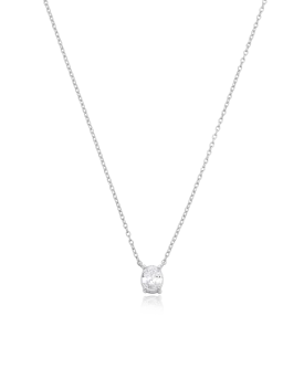 Oval Solitaire Diamond Necklace - 925 Sterling Silver