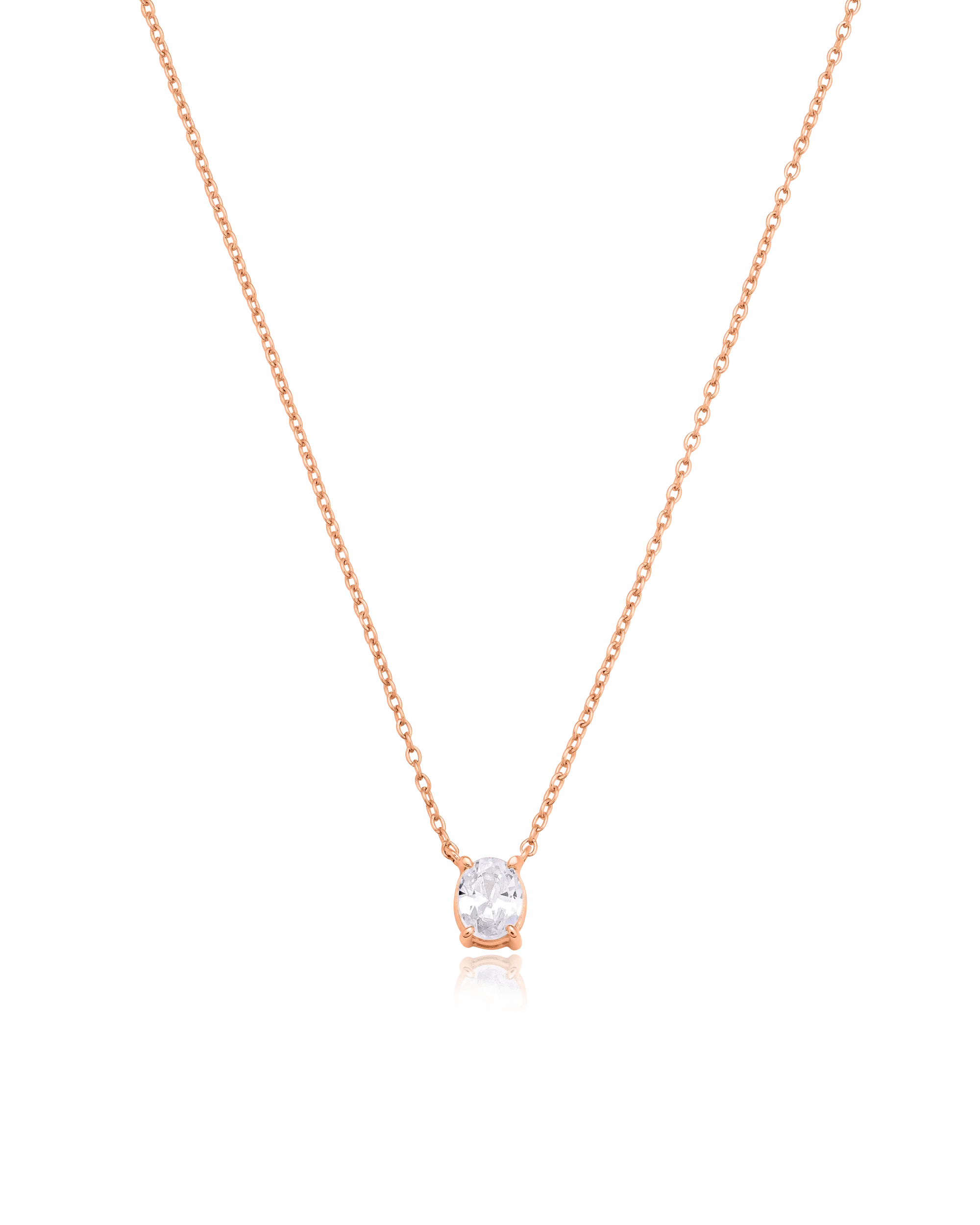 Oval Solitaire Diamond Necklace - 925 Sterling Silver
