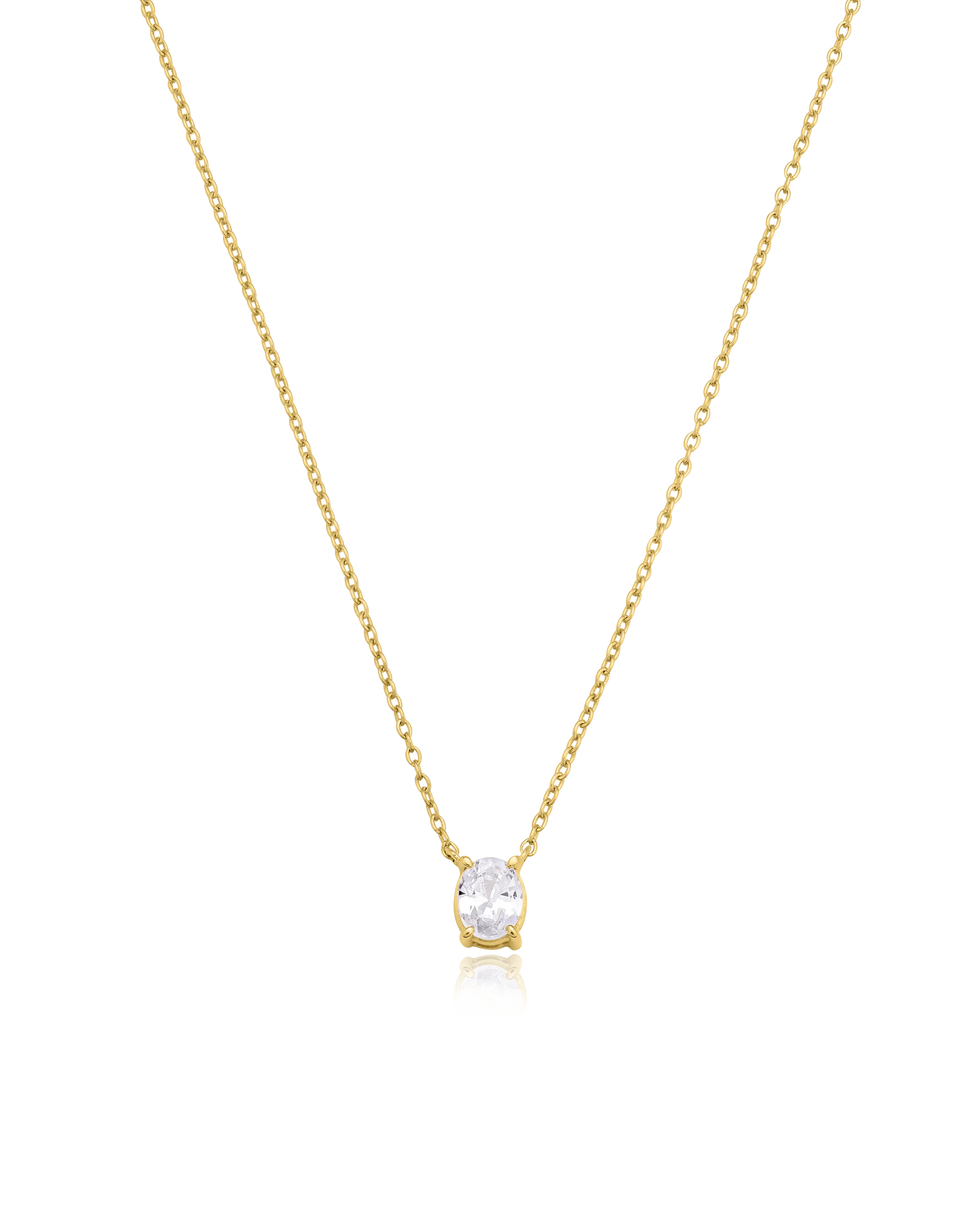 Oval Solitaire Diamond Necklace - 925 Sterling Silver