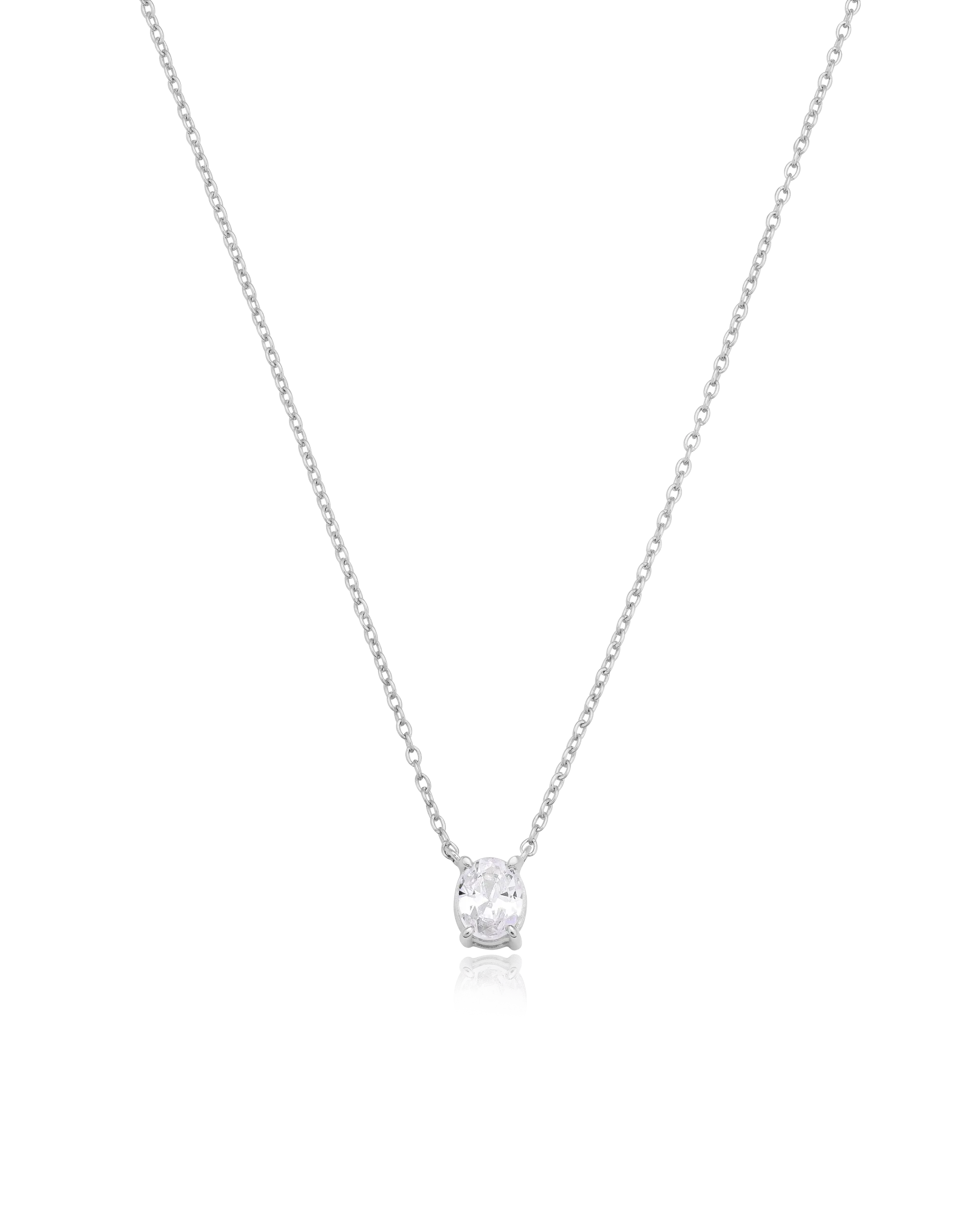 Oval Solitaire Diamond Necklace - 925 Sterling Silver