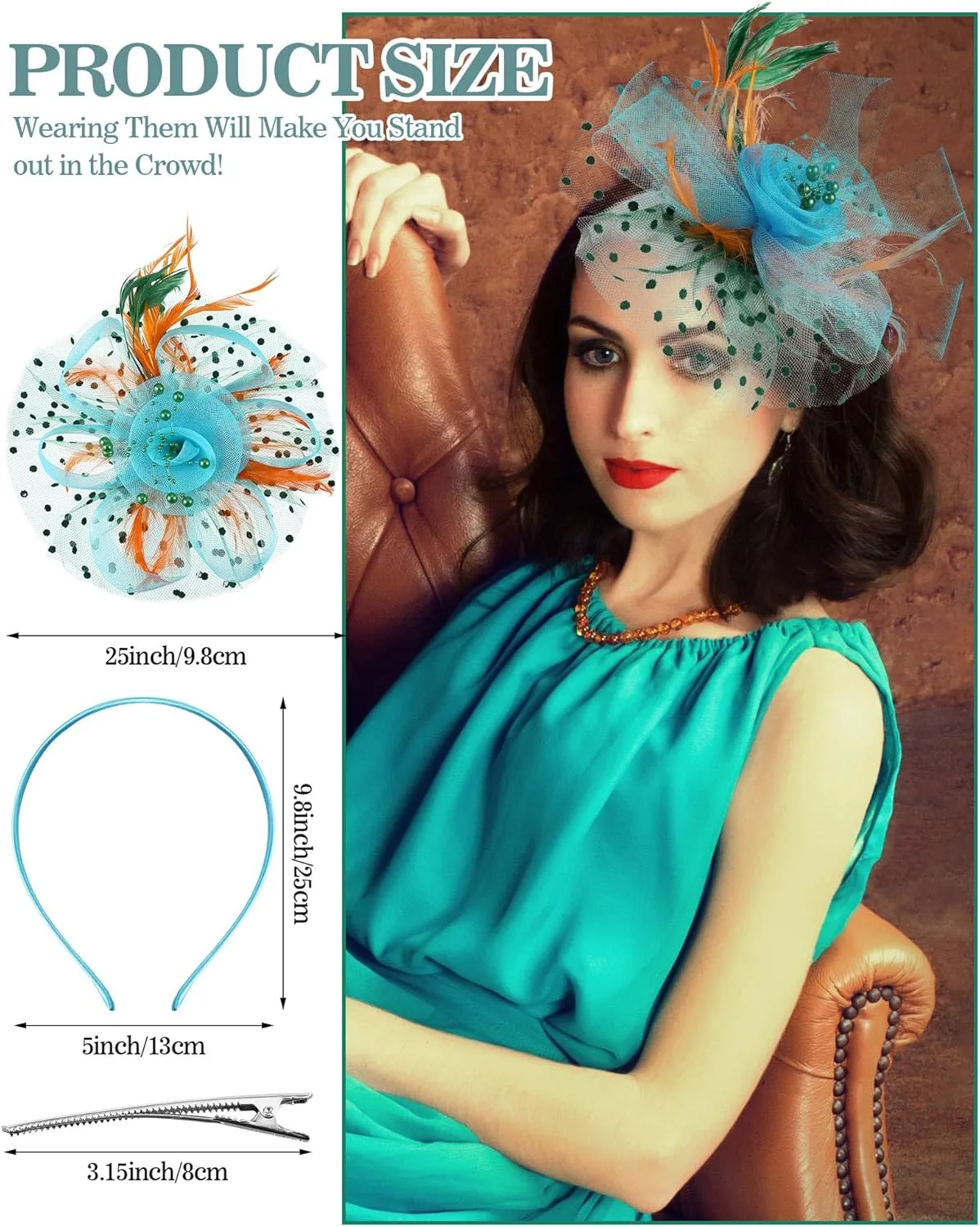 Patelai 8 Pieces Fascinators Hats for Tea Party Women Girls Flower Feathers Mesh Hat for Cocktail Party Church Wedding