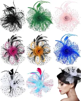 Patelai 8 Pieces Fascinators Hats for Tea Party Women Girls Flower Feathers Mesh Hat for Cocktail Party Church Wedding