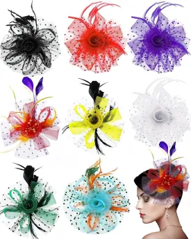 Patelai 8 Pieces Fascinators Hats for Tea Party Women Girls Flower Feathers Mesh Hat for Cocktail Party Church Wedding