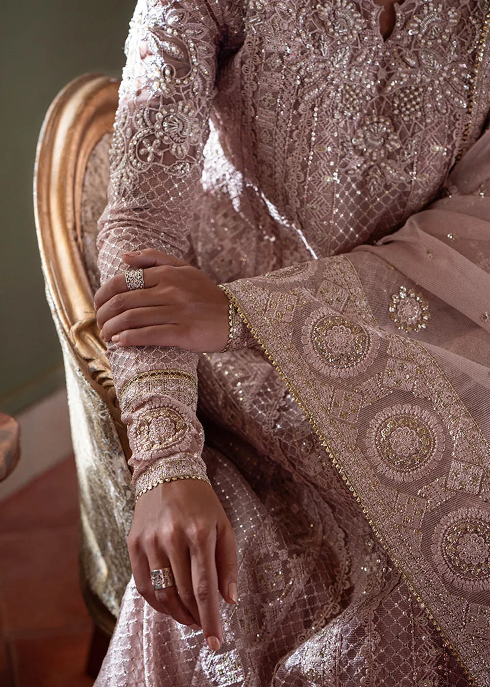 Peach Organza Net Pakistani Suit | Mushq | Qala Kamdaani | Amira