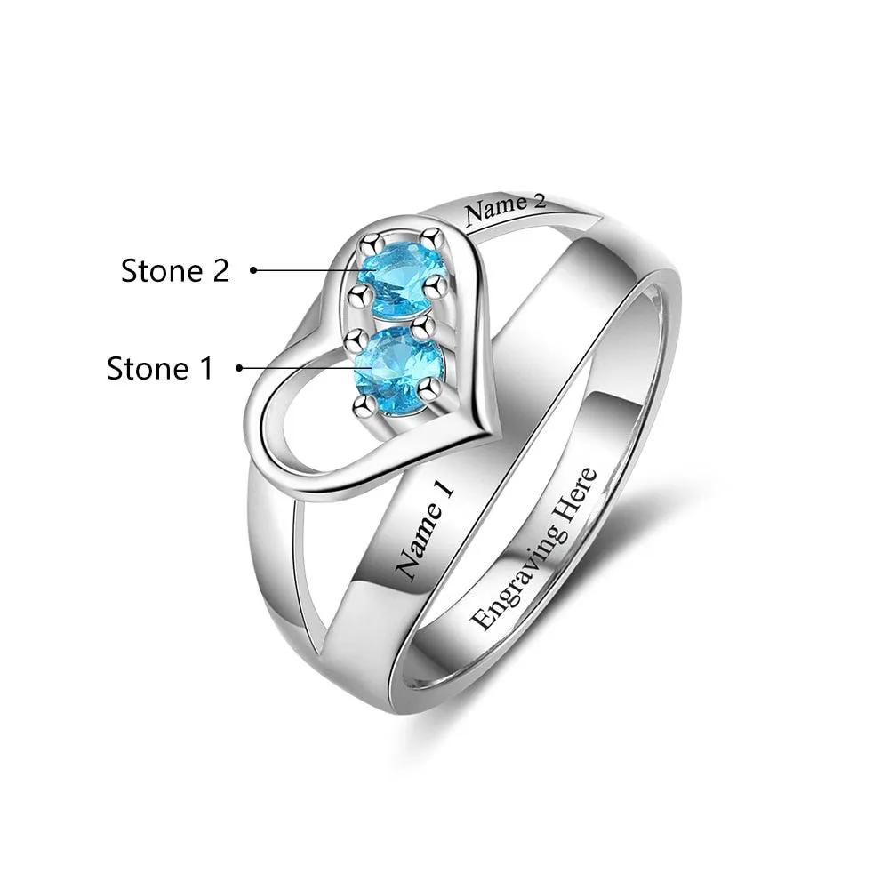Personalized Engrave Names and Birthstone Ring Jewelry Gift