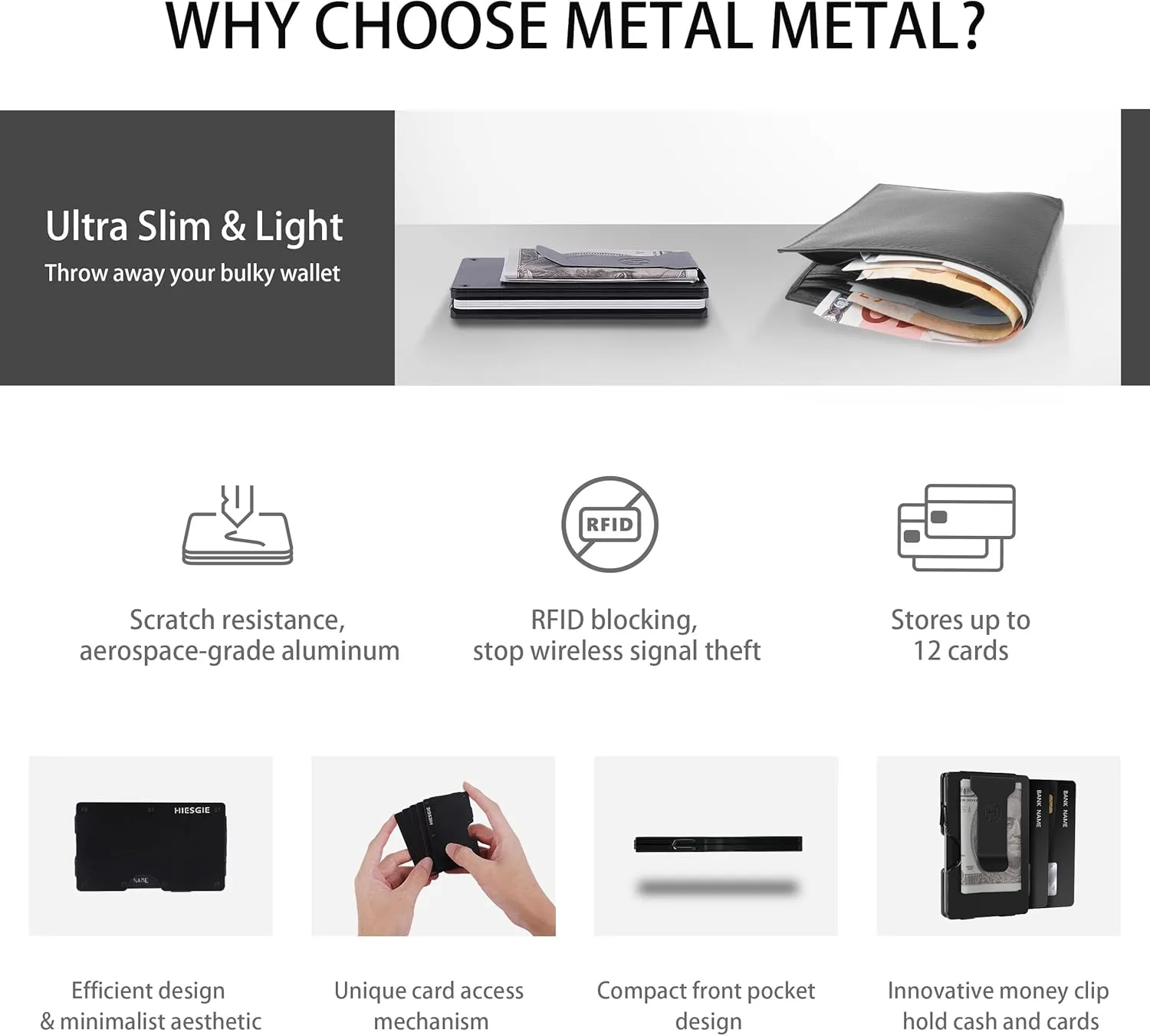 Personalized Son Gifts, Customized Engraved Photo Wallet from Mom Dad Parent, Birthday Wedding Graduation Christmas Adult present , Custom Name Metal Money Clip, Minimalist Aluminum Card Holder