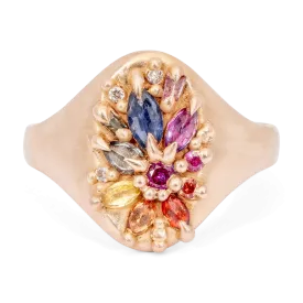 Rainbow Lotus Signet Ring in Rose - Made to Order