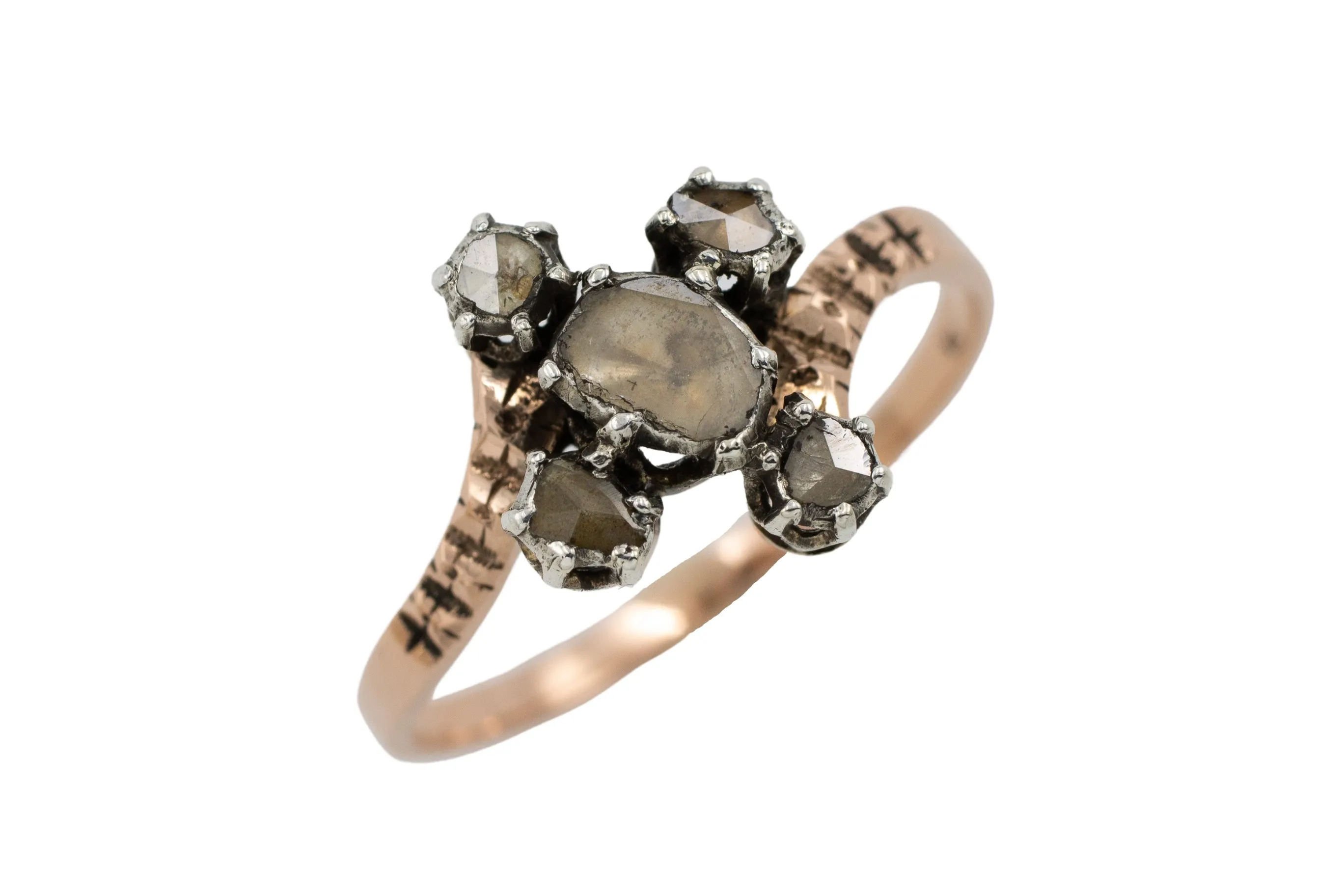 Rose diamond ring in 18 carat gold and silver