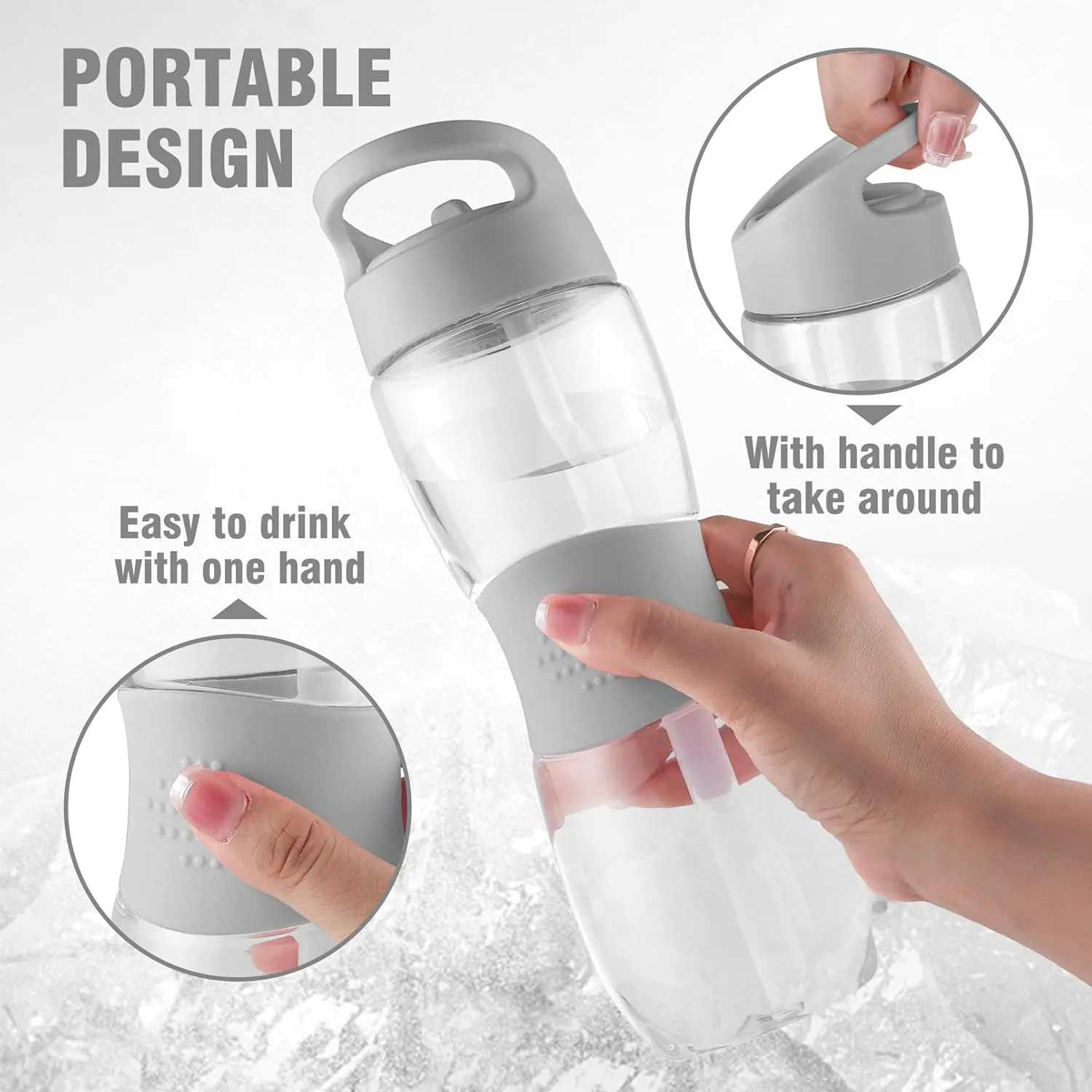 Sivaphe Clear Water Bottle with Straw 12 oz Portable Tritan Transparent Sports Drinking Bottle for School Girls Boys Grey