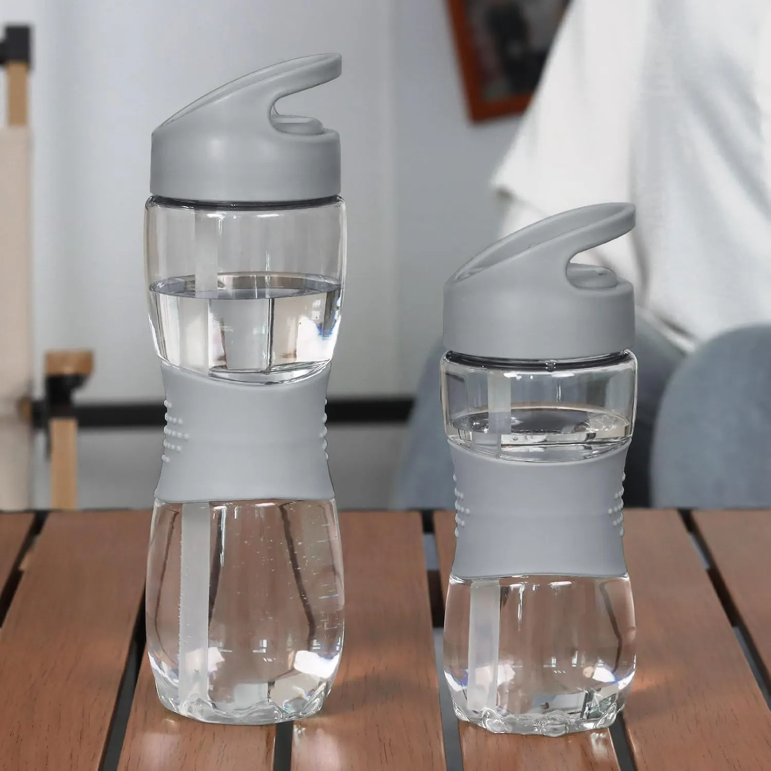 Sivaphe Clear Water Bottle with Straw 12 oz Portable Tritan Transparent Sports Drinking Bottle for School Girls Boys Grey