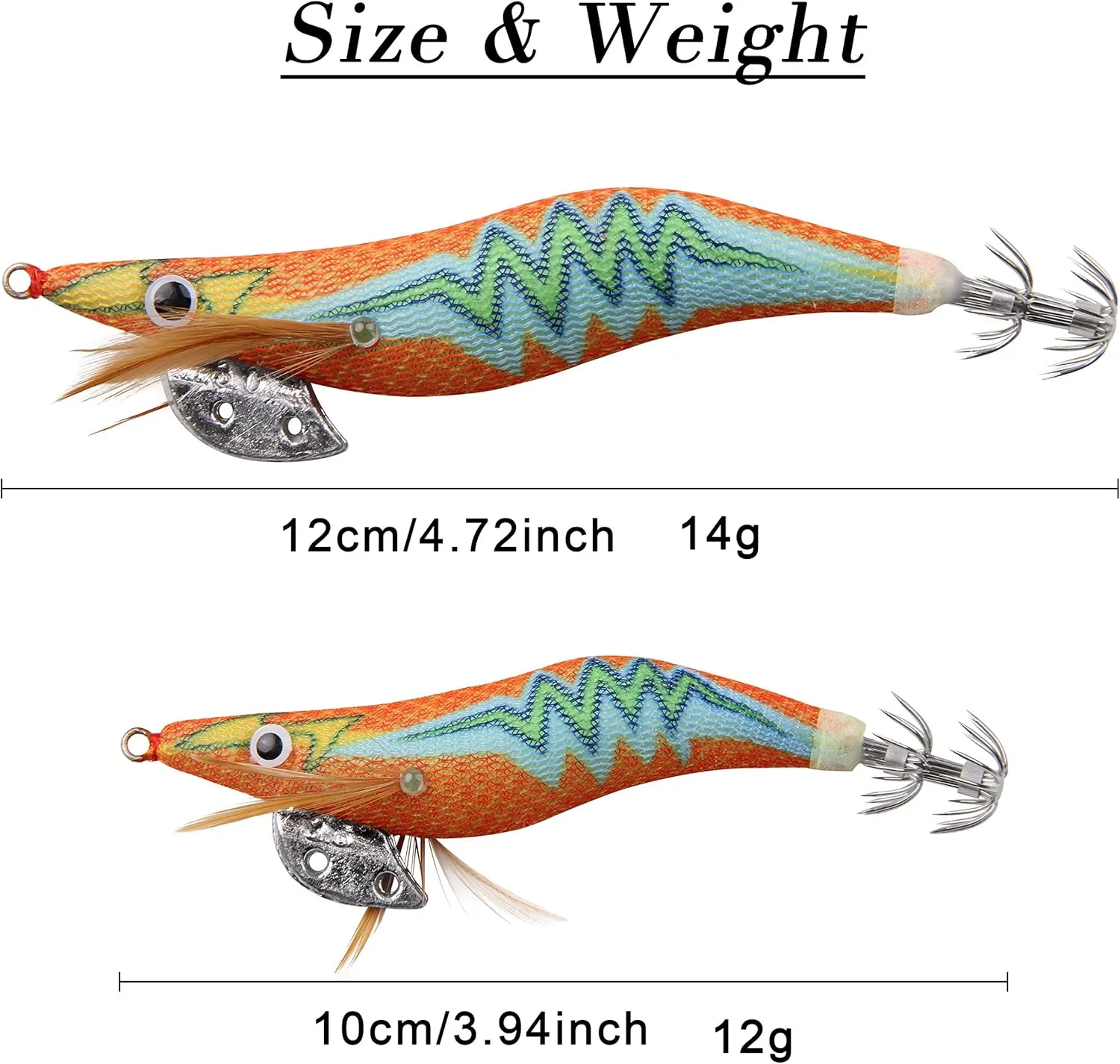 Squid Jig Saltwater Glow Squid Lures, 5/10pcs Luminous Shrimp Prawn Lures Atrificial 3D Fluorescent Squid Jigs Cuttlefish Sleeve Octopus Jig Tackle Size 2.5 3