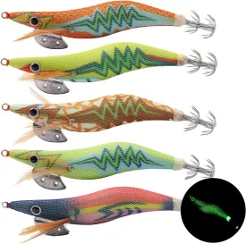 Squid Jig Saltwater Glow Squid Lures, 5/10pcs Luminous Shrimp Prawn Lures Atrificial 3D Fluorescent Squid Jigs Cuttlefish Sleeve Octopus Jig Tackle Size 2.5 3