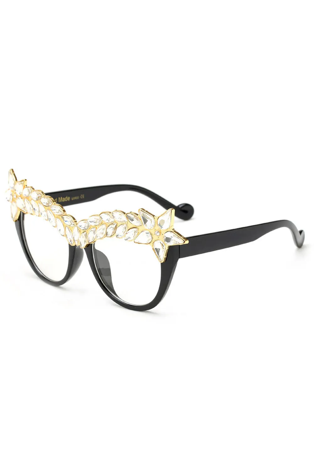 Star Diamante Retro Round Cat Eye Sunglasses
