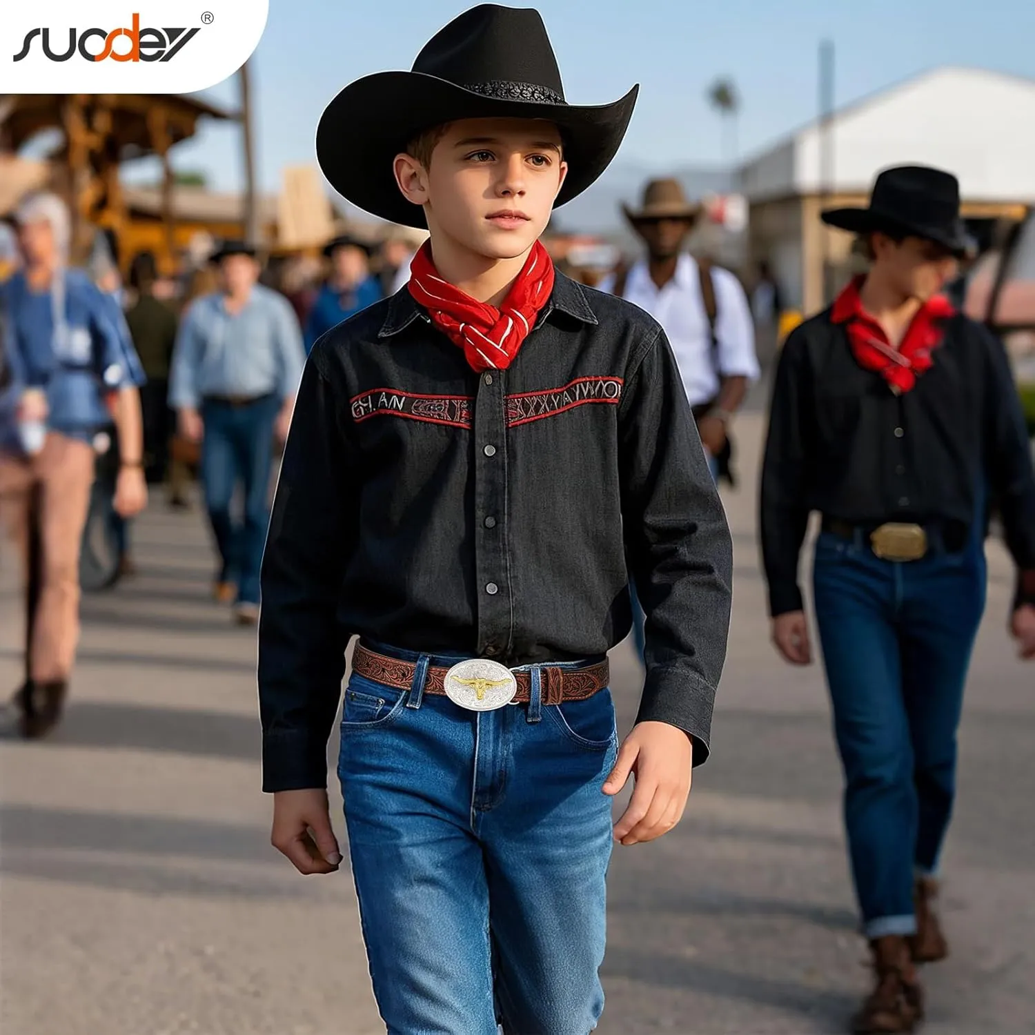 SUOSDEY Kids Western Belt for Boys Girls,Toddler Youth Cowboy Cowgirl Genuine Leather Belt with Longhorn Bull Buckle