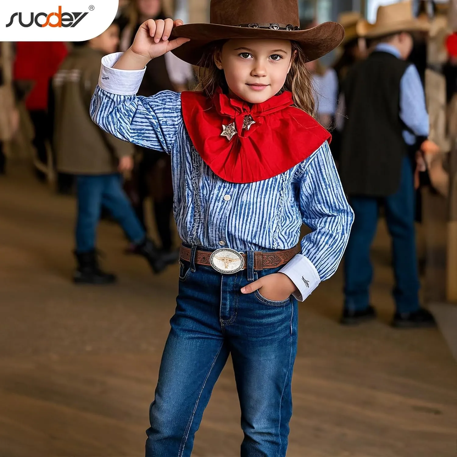 SUOSDEY Kids Western Belt for Boys Girls,Toddler Youth Cowboy Cowgirl Genuine Leather Belt with Longhorn Bull Buckle