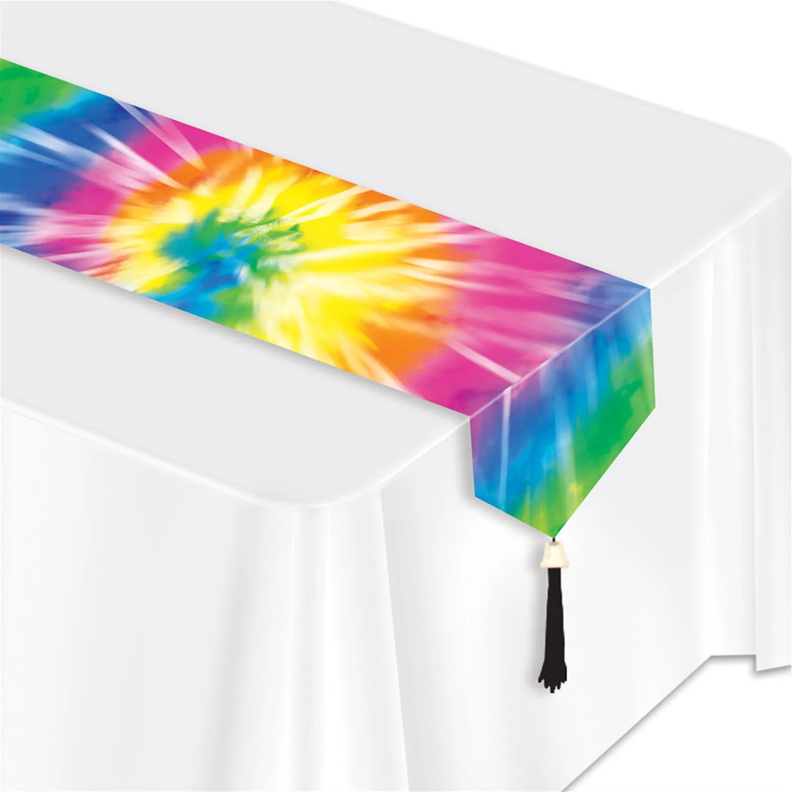 Tie Dye Table Runner - Party Decoration for 60's Decade and Hippie Theme Parties, 6 Ft Long