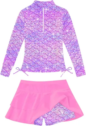 Vogseek Girls Swimsuit Two Pieces Rash Guard Bathing Suit UPF 50  Beach Swim Skirt with Shorts Swimwear 5-12T