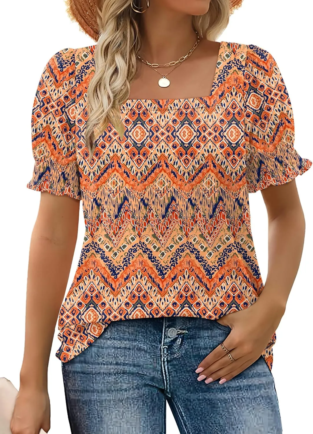 WEESO Womens Summer Tops 2025 Trendy Square Neck Blouses Short Puff Sleeve Shirts