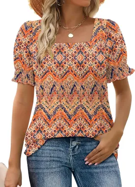 WEESO Womens Summer Tops 2025 Trendy Square Neck Blouses Short Puff Sleeve Shirts