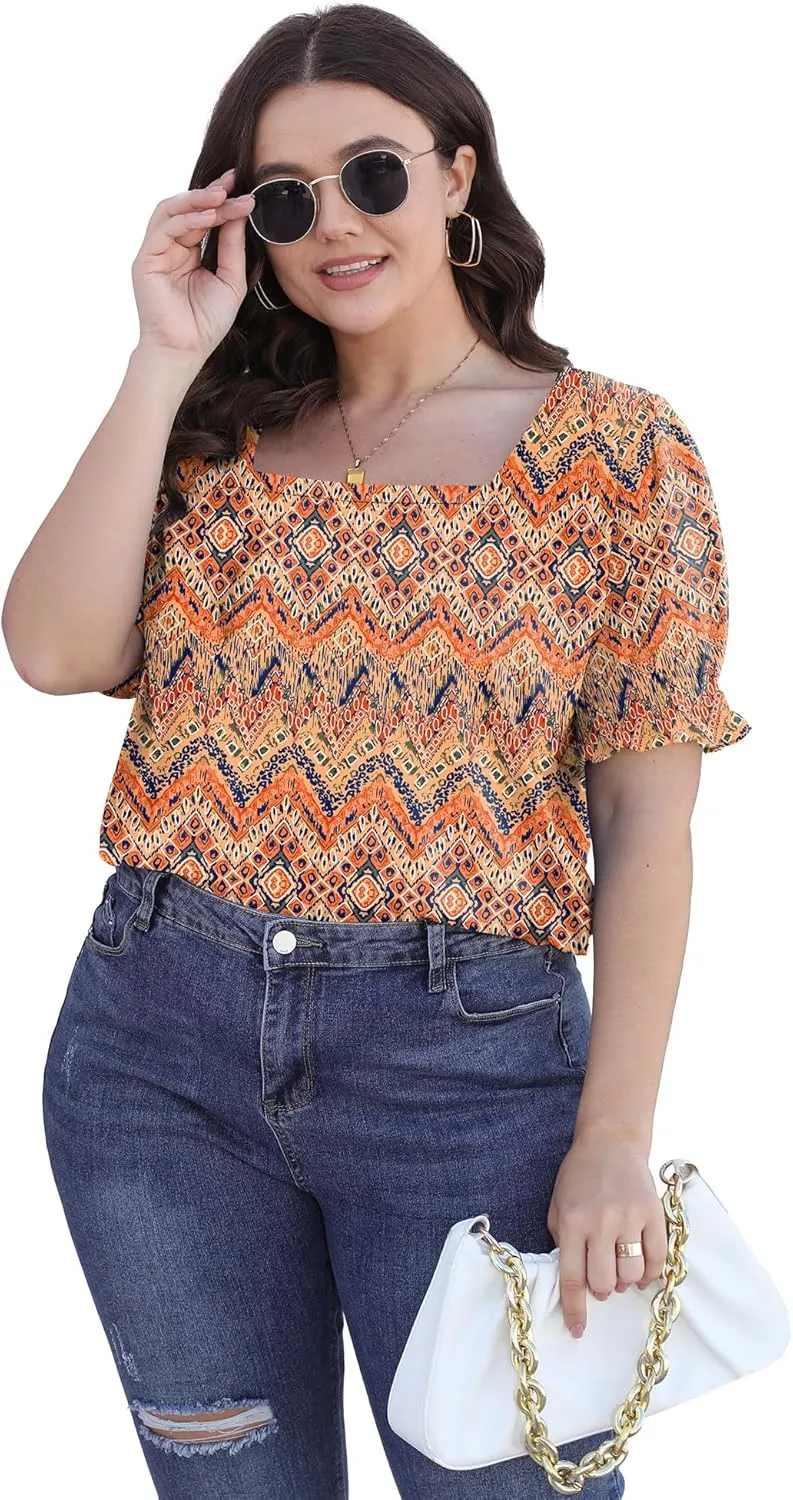 WEESO Womens Summer Tops 2025 Trendy Square Neck Blouses Short Puff Sleeve Shirts