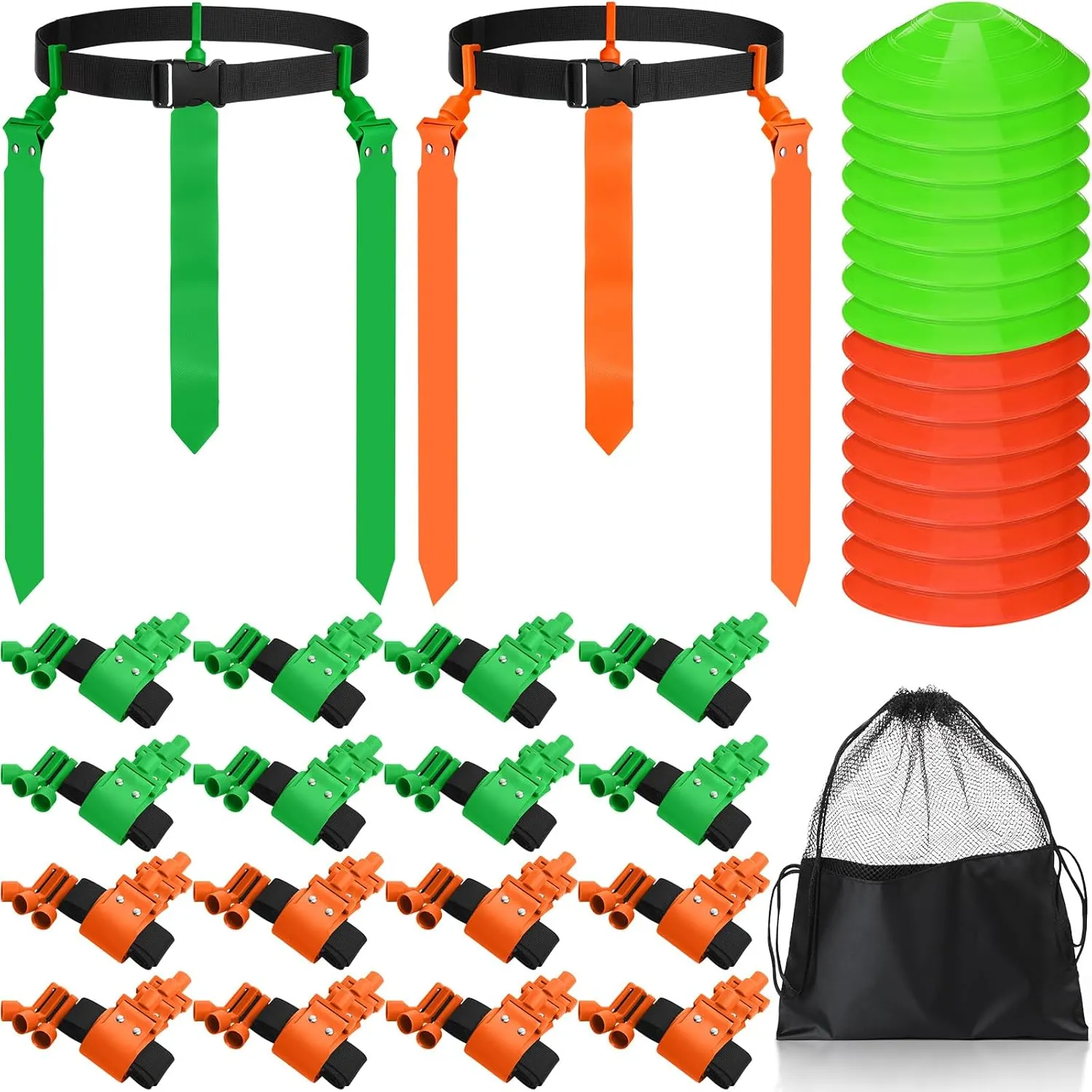 Wettarn 16 Player Flag Football Belts Adjustable Football Set with 48 Flags 16 Cones and 1 Bag for Youth Adults Kids Training