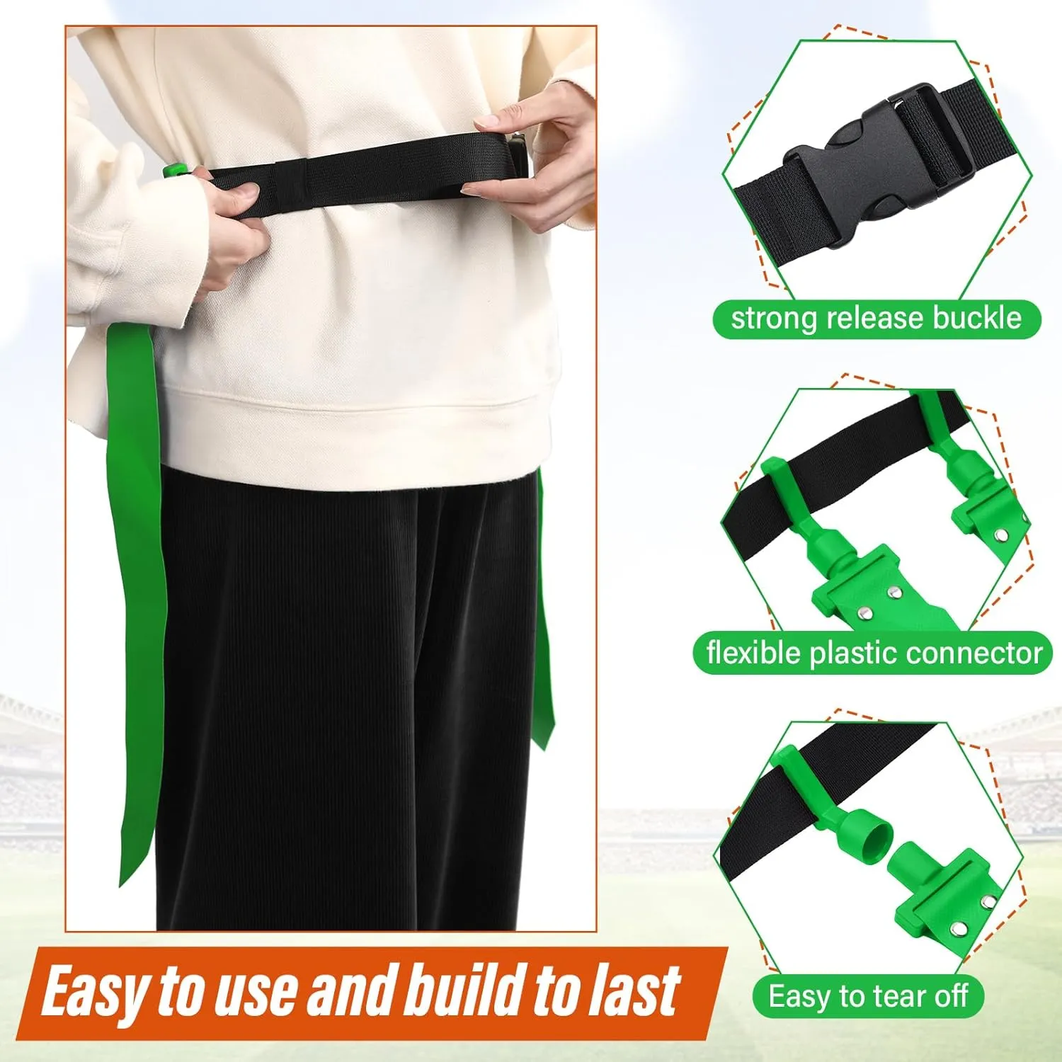 Wettarn 16 Player Flag Football Belts Adjustable Football Set with 48 Flags 16 Cones and 1 Bag for Youth Adults Kids Training