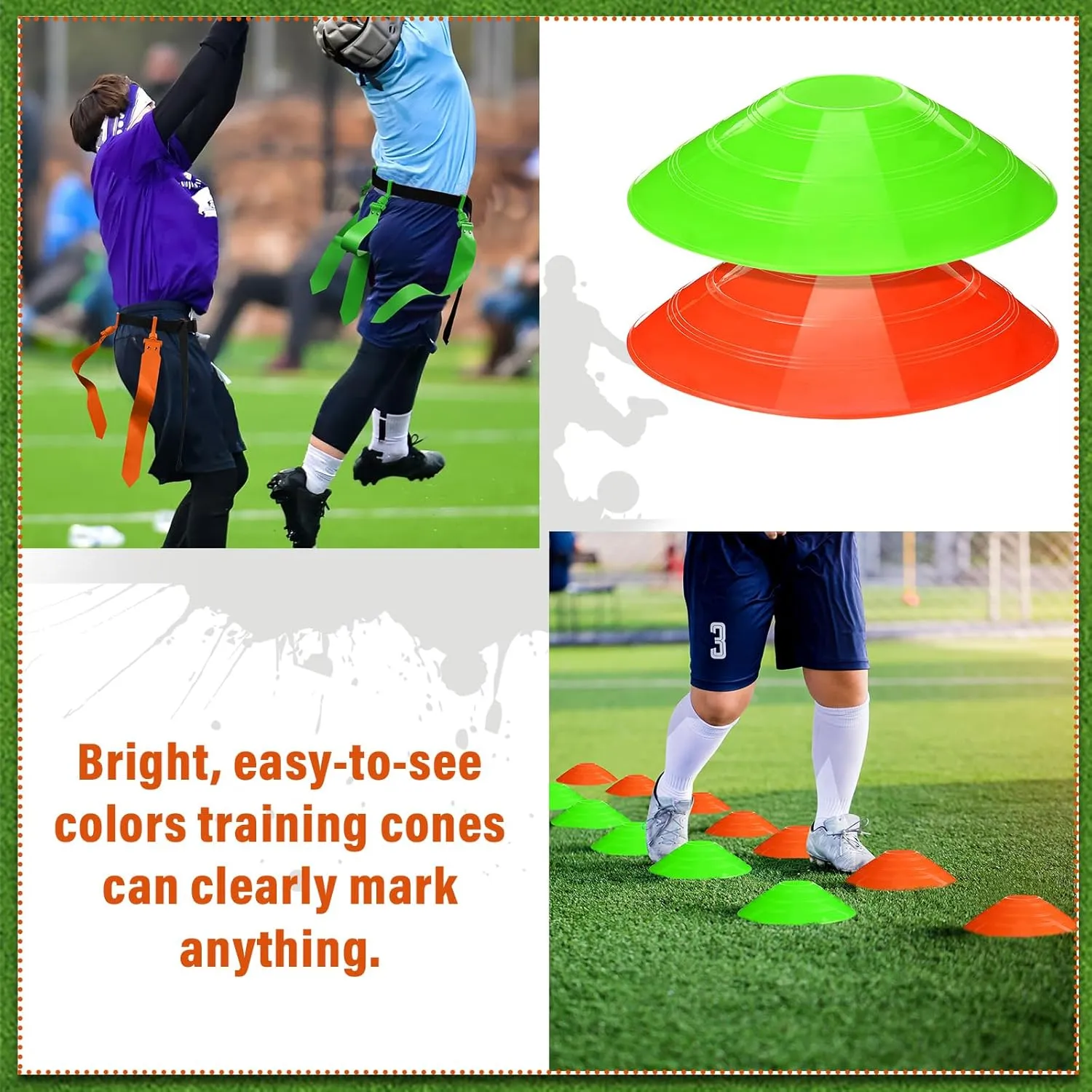 Wettarn 16 Player Flag Football Belts Adjustable Football Set with 48 Flags 16 Cones and 1 Bag for Youth Adults Kids Training