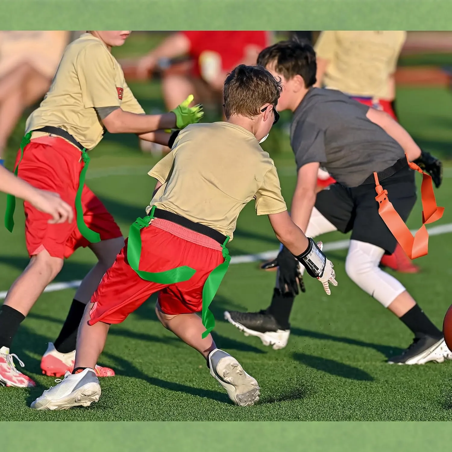 Wettarn 16 Player Flag Football Belts Adjustable Football Set with 48 Flags 16 Cones and 1 Bag for Youth Adults Kids Training