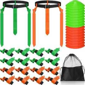 Wettarn 16 Player Flag Football Belts Adjustable Football Set with 48 Flags 16 Cones and 1 Bag for Youth Adults Kids Training