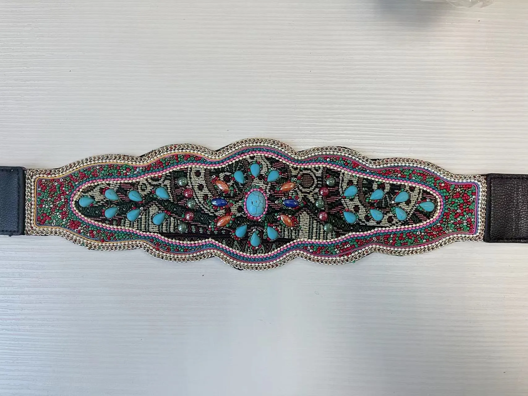 Wide belt with colorful beads LPRBE2211- Black