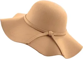 Women Wide Brim Fedora Hat Cap with Belt Buckle Summer Beach Sun Hat(khaki)