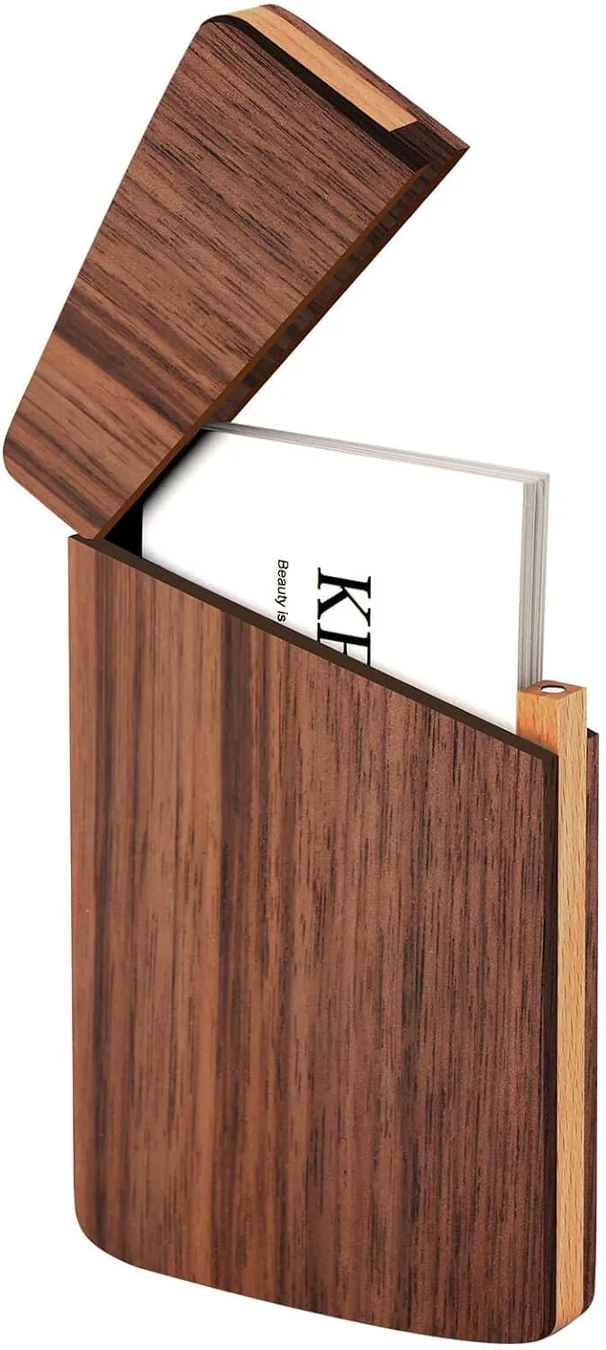 Wood Business Card Holders Wooden Business Card Case Name Card Holder Walnut Card Holder with Magnetic Closure Portable (Black walnut)