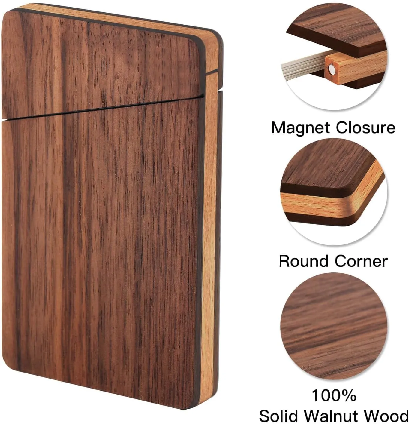 Wood Business Card Holders Wooden Business Card Case Name Card Holder Walnut Card Holder with Magnetic Closure Portable (Black walnut)