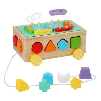 Wooden Colorful Geometric Shapes and Sorting Trolley - T8A
