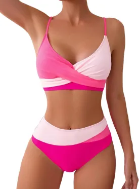 YELAIVP High Waisted Bikini Sets for Women V Neck Bathing Suit for Women Tummy Control Two Piece Swimsuits Swimwear