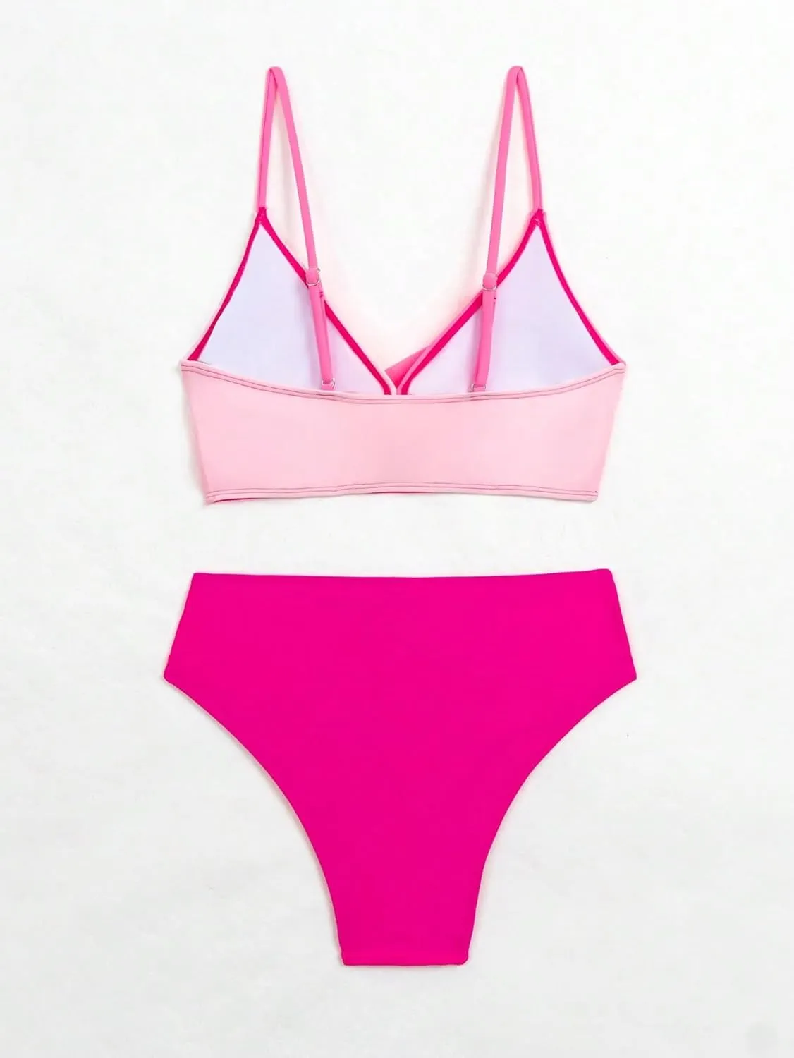 YELAIVP High Waisted Bikini Sets for Women V Neck Bathing Suit for Women Tummy Control Two Piece Swimsuits Swimwear