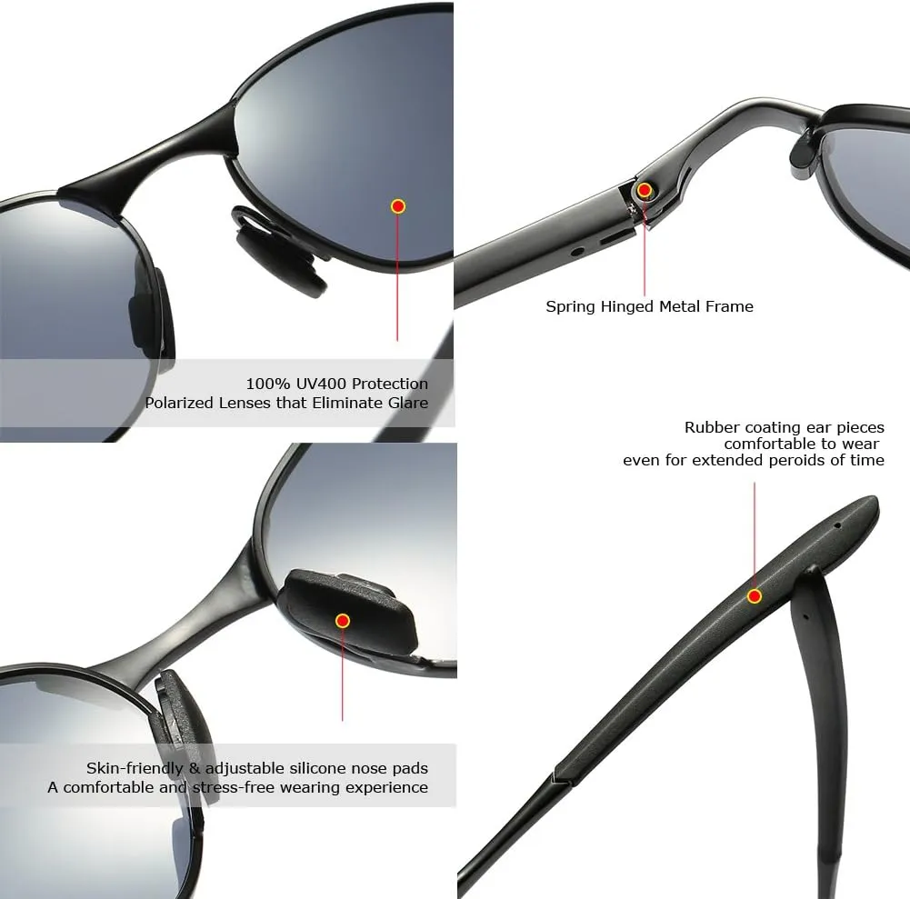 ZHILE Polarized Sunglasses Small Size Rectangular Metal Frame for Men and Women UV400 Protection