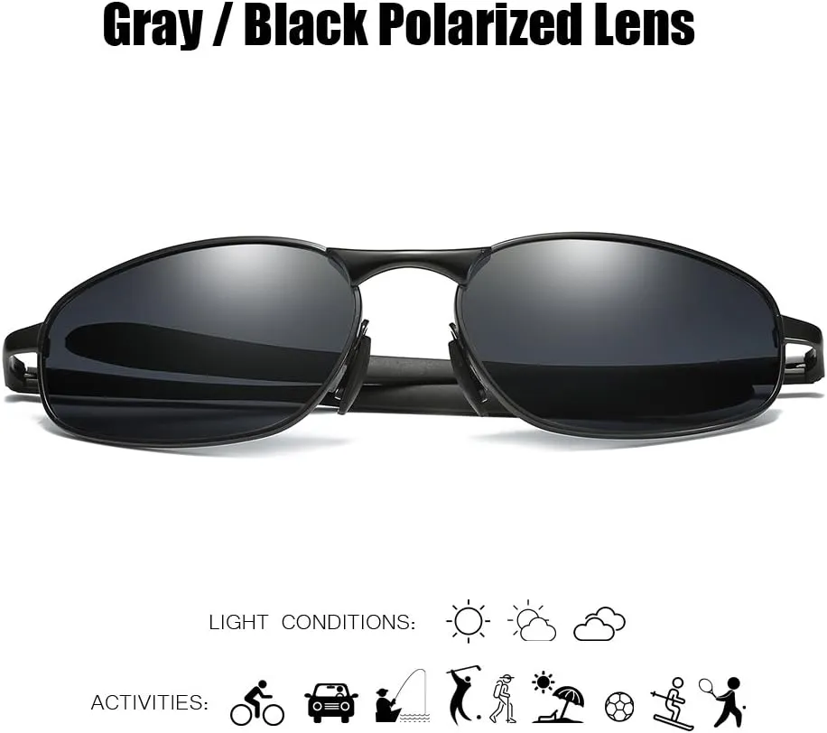 ZHILE Polarized Sunglasses Small Size Rectangular Metal Frame for Men and Women UV400 Protection
